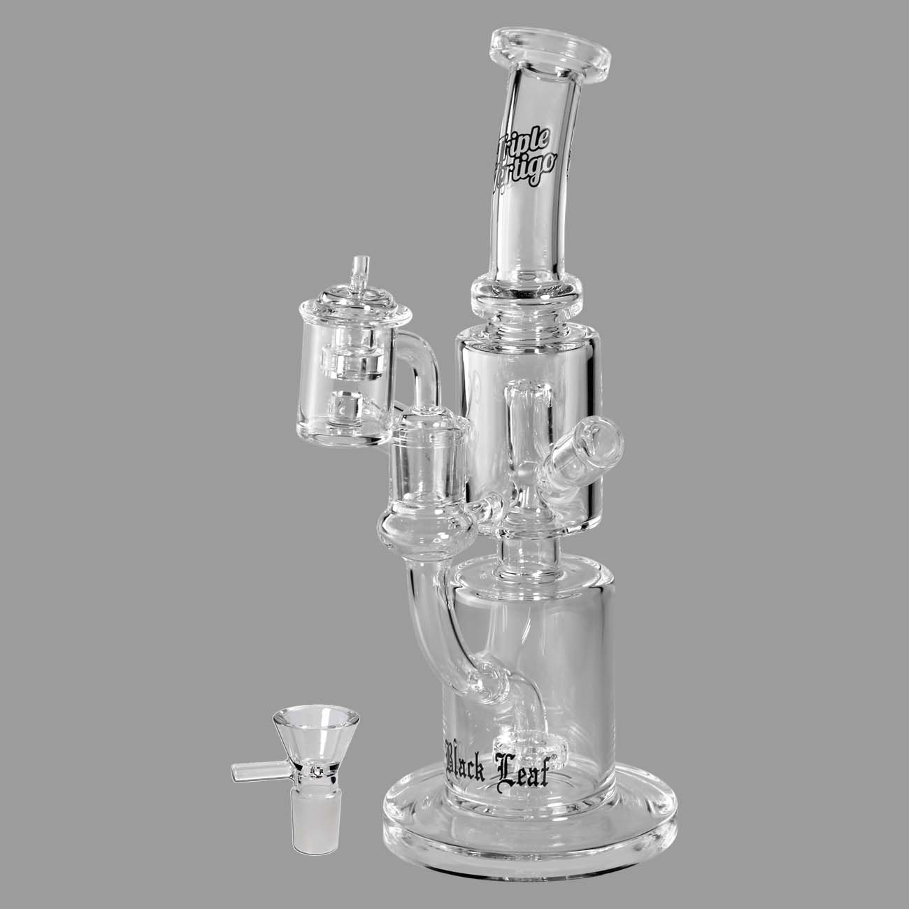 Glass Weed & Dab Bong  Recycler Perco (Black Leaf)